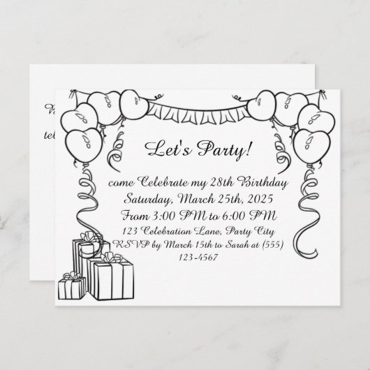 Carte Postale Simple présentation de l'invitation d'anniversaire (Devant / Derrière)