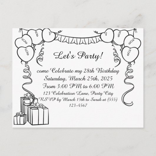 Carte Postale Simple présentation de l'invitation d'anniversaire (Devant)