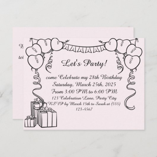 Carte Postale Simple présentation de l'invitation d'anniversaire (Devant / Derrière)