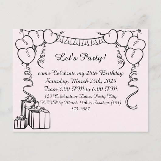 Carte Postale Simple présentation de l'invitation d'anniversaire (Devant)