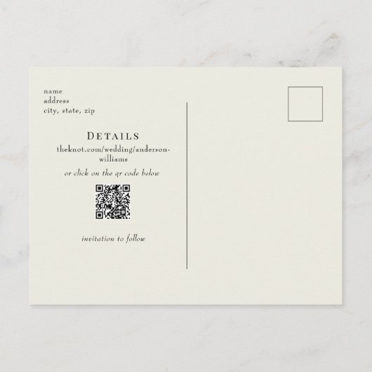 Carte Postale Simple QR Code Mariage Jaune Enregistrer la date (Dos)