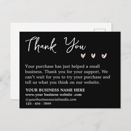 Carte Postale Simple remerciement d'affaires noir et blanc (Devant / Derrière)