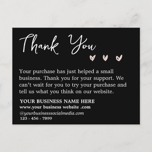 Carte Postale Simple remerciement d'affaires noir et blanc (Devant)