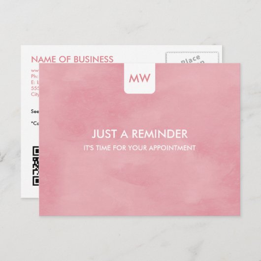 Carte Postale Simple rose chic Nomination Rappel QR Code (Devant / Derrière)