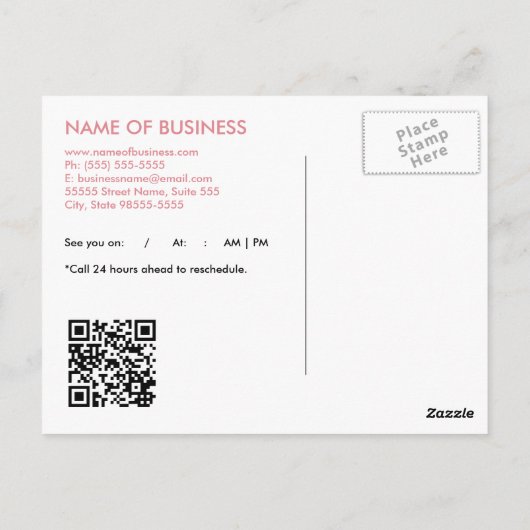 Carte Postale Simple rose chic Nomination Rappel QR Code (Dos)