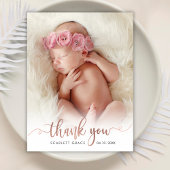 Carte Postale Simple Rose Gold Script Baby Photo Merci