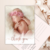 Carte Postale Simple Rose Gold Script Baby Photo Merci