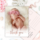 Carte Postale Simple Rose Gold Script Baby Photo Merci