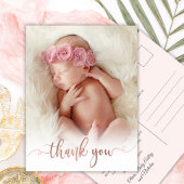 Carte Postale Simple Rose Gold Script Baby Photo Merci