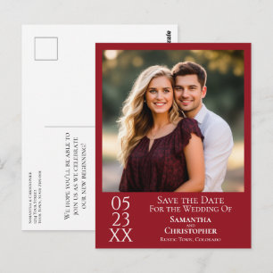 Carte Postale Simple Rouge Carmine Faire-Part de Mariage Photo