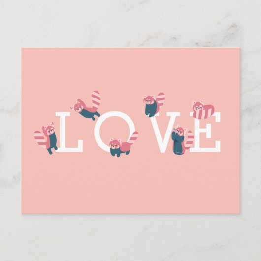 Carte postale Simple Rouge Panda Rose LOVE (Devant)