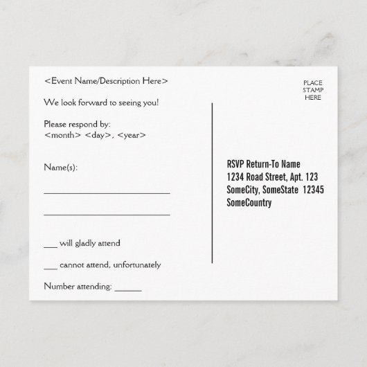 Carte postale simple "RSVP" (Dos)