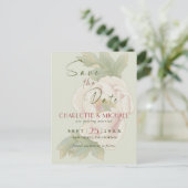 Carte Postale Simple rustique Enregistrer la date Blush Peony Ma (Debout devant)