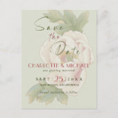 Carte Postale Simple rustique Enregistrer la date Blush Peony Ma (Devant)