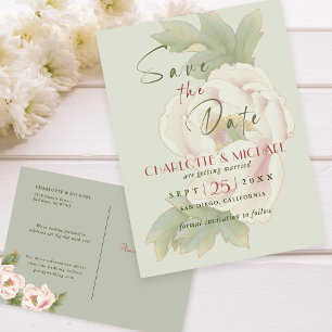 Carte Postale Simple rustique Enregistrer la date Blush Peony Ma