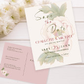 Carte Postale Simple rustique Enregistrer la date Blush Peony Ma