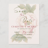 Carte Postale Simple rustique Enregistrer la date Blush Peony Ma (Devant)