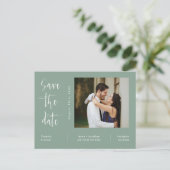 Carte Postale Simple Sage Green Photo Code QR Enregistrer La Dat (Debout devant)