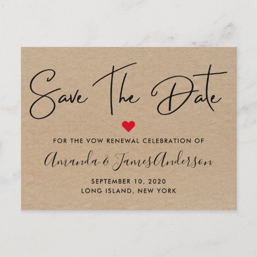 Carte Postale Simple Save The Date Renouvellement de Voeux Kraft (Devant)