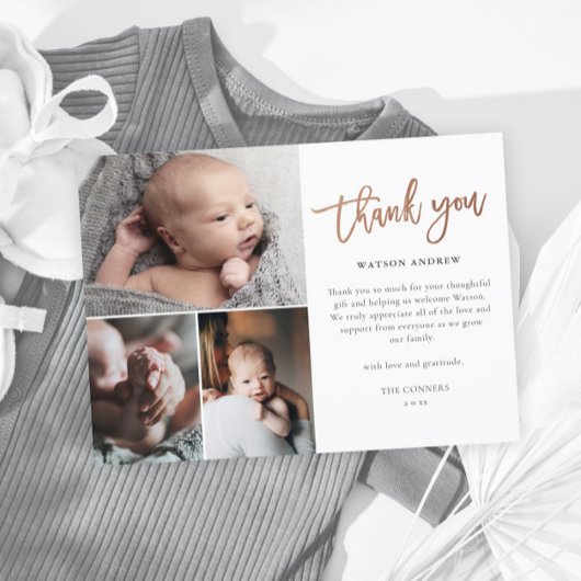 Carte Postale Simple Script 3 Photo Collage bébé Merci