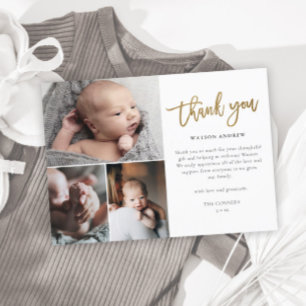 Carte Postale Simple Script 3 Photo Collage Merci bébé