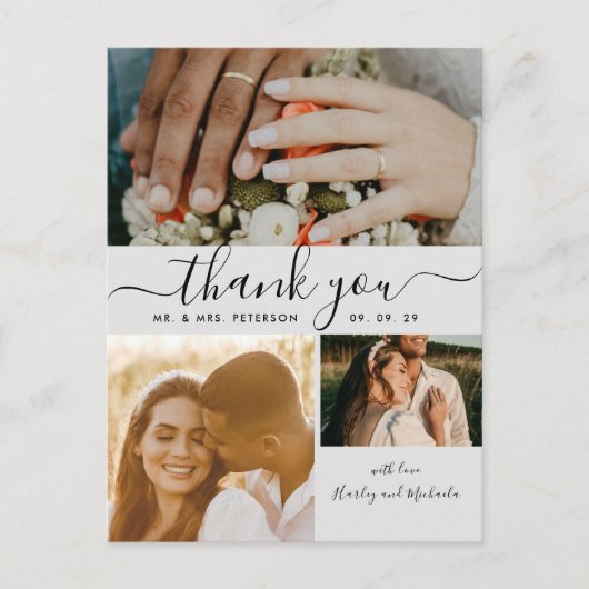 Carte Postale Simple Script 4 Photo Collage Mariage Merci P (Devant)