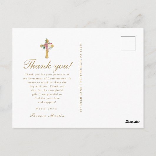 Carte Postale Simple Script Confirmation Cross Photo Merci (Dos)