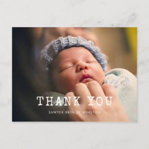 Carte Postale Simple script de machine à écrire Baby shower merc