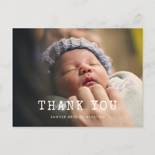 Carte Postale Simple script de machine à écrire Baby shower merc (Devant)