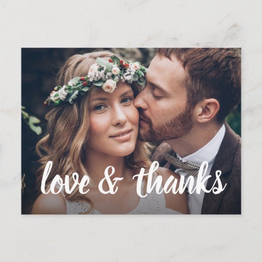Carte Postale Simple Script Love & Thanks 2 Mariage photo (Devant)