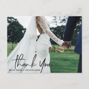 Carte Postale Simple Script Mariage Photo Merci