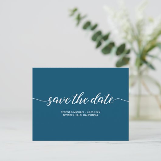 Carte Postale Simple script Marine mariage bleu Enregistrer la d (Debout devant)