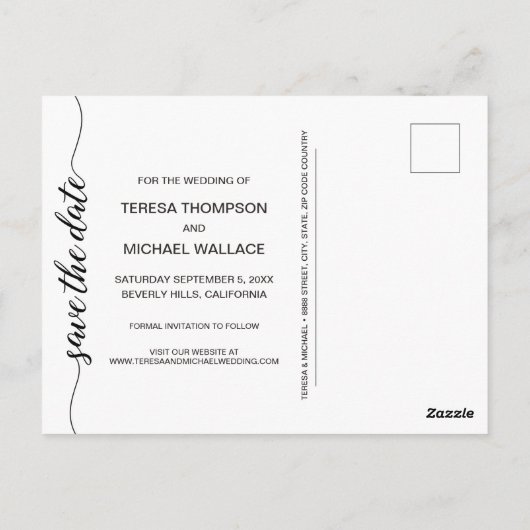 Carte Postale Simple script Marine mariage bleu Enregistrer la d (Dos)