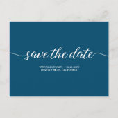 Carte Postale Simple script Marine mariage bleu Enregistrer la d (Devant)