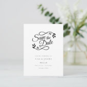 Carte Postale Simple Script Noir et Blanc Save the Date (Debout devant)