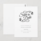 Carte Postale Simple Script Noir et Blanc Save the Date (Devant / Derrière)
