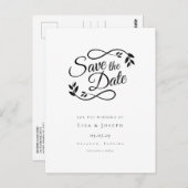 Carte Postale Simple Script Noir et Blanc Save the Date (Devant / Derrière)