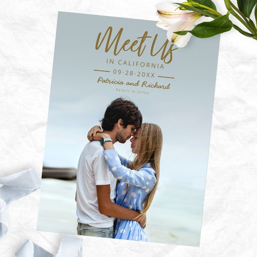 Carte Postale Simple Script Or Gold Meet Us In Save The Date Pho