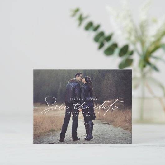 Carte Postale Simple Script Overlay Photo Enregistrer la date (Debout devant)