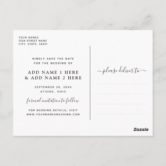 Carte Postale Simple Script Overlay Photo Enregistrer la date (Dos)