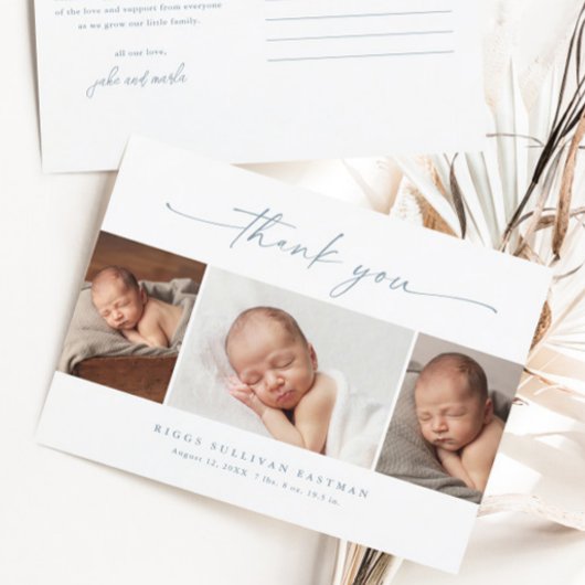 Carte Postale Simple Script Photo Collage Bébé Merci