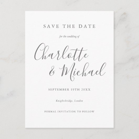 Carte Postale Simple Script Photo Wedding Enregistrer la date (Devant)
