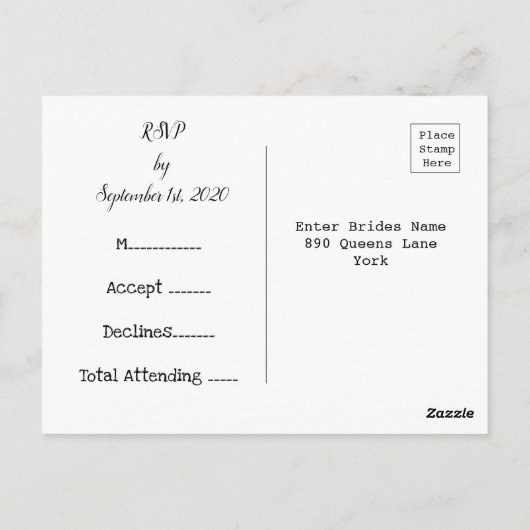 Carte Postale Simple Script Rustique Mariage RSVP (Dos)