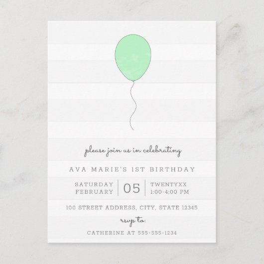 Carte Postale Simple Shabby Chic Grey et Ballotte verte Annivers (Devant)