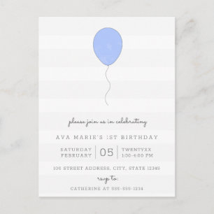 Carte Postale Simple Shabby Chic Grey et Blue Balloon Anniversai