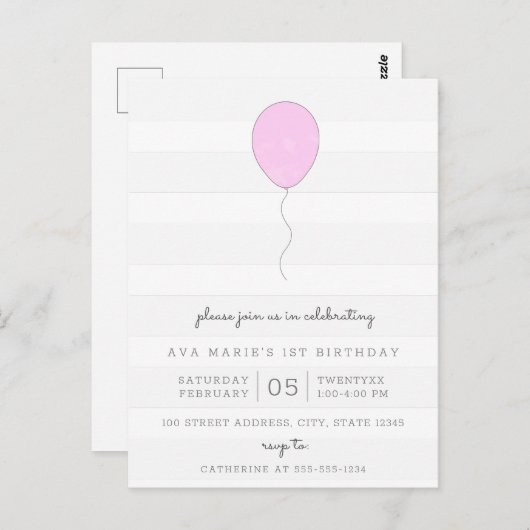 Carte Postale Simple Shabby Chic Grey & Purple Balloon Anniversa (Devant / Derrière)