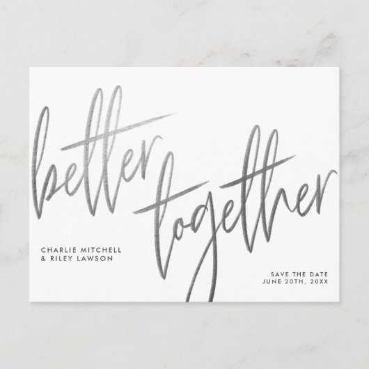 Carte Postale Simple Silver Meilleur Ensemble Enregistrer La Dat (Devant)