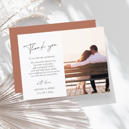 Carte Postale Simple Terracotta Script Photo Mariage Merci
