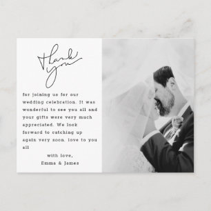 Carte Postale Simple Texte Élégant Photo Mariage Remerciements