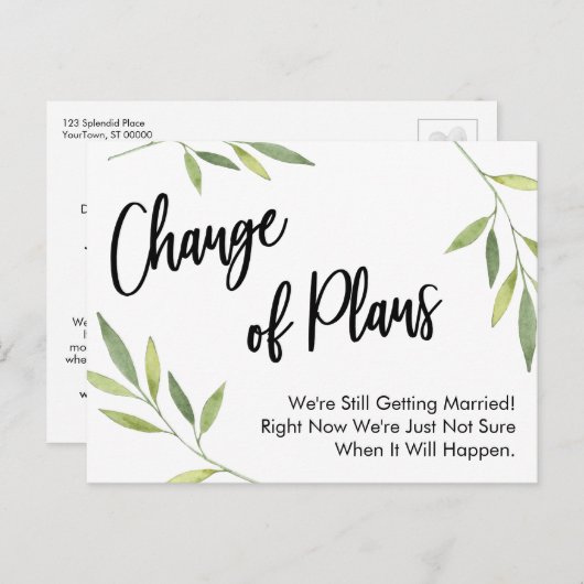 Carte Postale Simple verdure Changement de plan Reporté Mariage (Devant / Derrière)